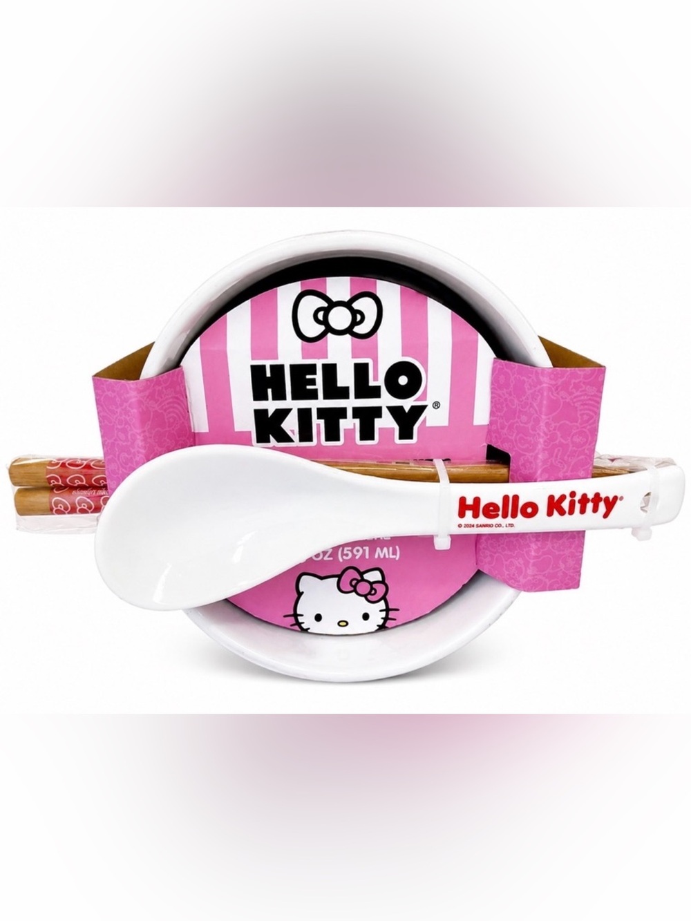 Hello Kitty Ceramic Bowl Set w/ Chopsticks & Spoon NWT Sanrio